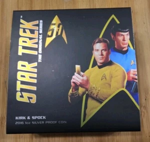 Moneda de plata a prueba Kirk and Spock Star Trek 2016-P Tuvalu de 1 oz con certificado de autenticidad y certificado de autenticidad - Imagen 1 de 6
