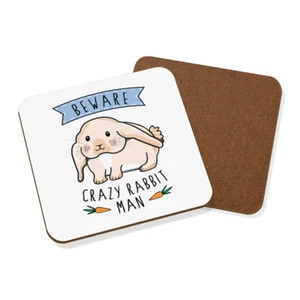 Beware Crazy Rabbit Man Coaster Drinks Mat - Funny Bunny Animal - Picture 1 of 1