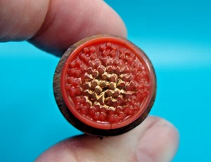 Vintage Larger Glass & Wood Tiny Flowers Sealing Wax Seal Stamp - Picture 1 of 4