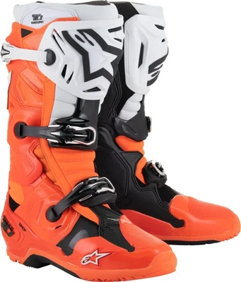 Alpinestars Tech 10 Enduro Mens MX Offroad Boots Orange Fluo/Black/White Foto 1 de 3