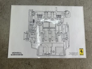 Vintage Ferrari Mondial Quattrovalvole Engine Schematic Laminated Poster 27"x19" - Picture 1 of 2