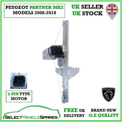 OE NEW PEUGEOT PARTNER MK2 RIGHT FRONT WINDOW REGULATOR & MOTOR (2-PIN) 2008-18 - Image 1 of 4