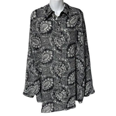 Camisa con botones Diane Von Furstenberg Color Authority negra blanca cachemira 2X 3X Foto 1 de 4