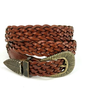 Vintage Echt Leder Gürtel + Schnalle braun geflochten geflochten Boho Hippie Größe M - Bild 1 von 7