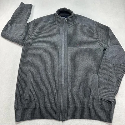Tommy Hilfiger Sweater Mens 2XL Gray Full Zip Mock Neck Elbow Patches Cardigan - Image 1 of 4