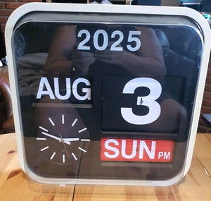 Habitat Large White & Black Flap Flip Wall Clock Day Date 43cm X 43cm - Picture 1 of 8