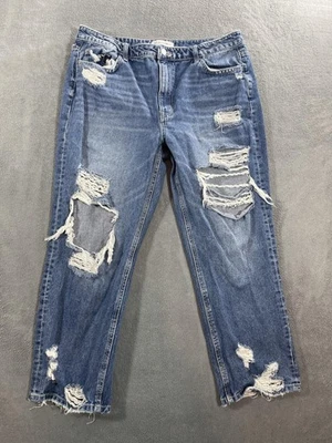 Pantalones de mezclilla Flying Monkey para mujer 32 desgastados rasgados dobladillo deshilachado estilo novio F4069 Foto 1 de 4