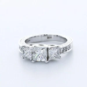 Engagement Ring 14K White Gold Vintage 2.71 CT Princess Lab-Grown Diamond G VS1 - Picture 1 of 15
