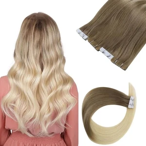 Sunny Hair TAPE-IN 20 Zoll Deep Brown/Light Blonde Remy Hair Extensions TP_BA8A 50G - Bild 1 von 10