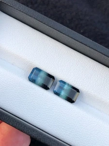 Tri-Color Tourmaline Pair: Emerald Cut Loose Gemstones, 5.3 Carats - Picture 1 of 10