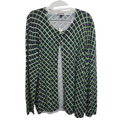 Talbots Plaid Cardigan Knit Sweater Top Green Blue Gold NWT Size 1X Preppy - Image 1 of 4