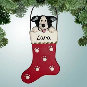 Black & White Collie in Stocking - Dog - New Puppy - Pet - Ornament - Picture 1 of 1
