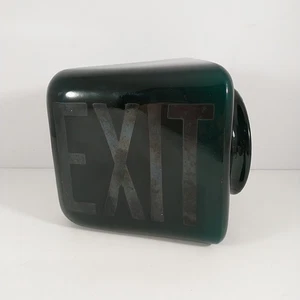 Antique vintage ART DECO GREEN GLASS EXIT SIGN movie theatre bus hotel cinema - Picture 1 of 14
