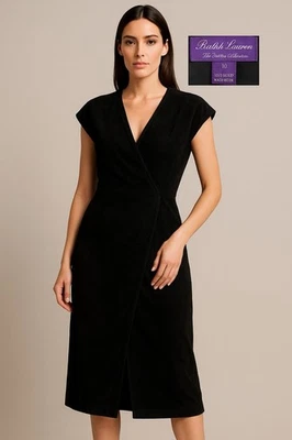 Ralph Lauren Purple Label 100% Suede Wrap Dress Blak Sz 10 USA Custom Collection - Image 1 of 4