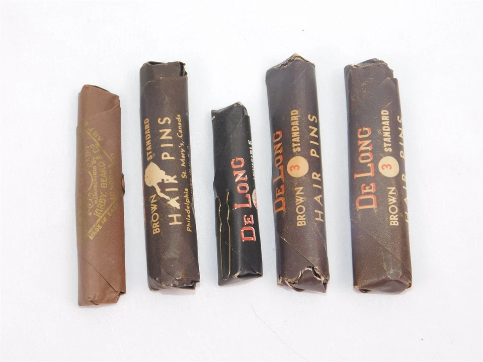 5 Sets Vintage De Long Brown Standard Hair Pins NOS - Image 1 of 4