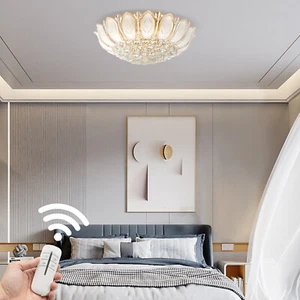 Flush Mount LED Ceiling Lamp K9 Crystal Chandelier Pendant Lotus Light Fixture - Picture 1 of 15