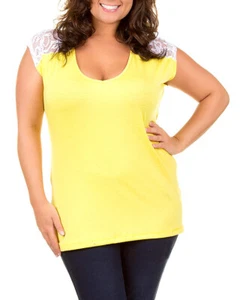 Womens Plus Size Yellow Lace Accent Tunic Top 3XL New - Picture 1 of 3