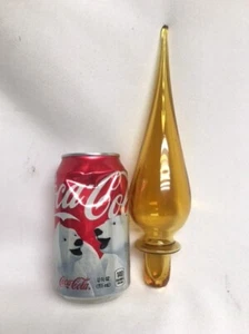 MCM 9 ½” Tall Amber Gold Glass Bottle Decanter Stopper Top Only Handblown Empoli - Picture 1 of 6