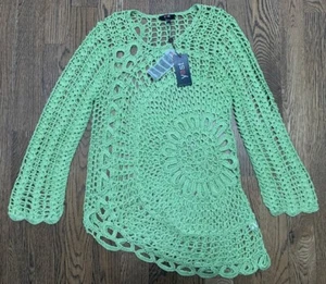 YEST Women's Open Knit Jumper Cover Up Lemongrass Crochet 29022  Size 6 NWT - Picture 1 of 3