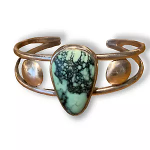 Native American Spiderweb Turquoise Sterling Silver Cuff Signed WC - Picture 1 of 5