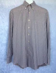 Peter Millar Button Down Dress Shirt Orange Blue Beige Checks Plaid Size Large - Picture 1 of 12