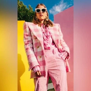 Balmain Pink Tweed Checked Double Breast Blazer NWT FR34 XS - Picture 1 of 13