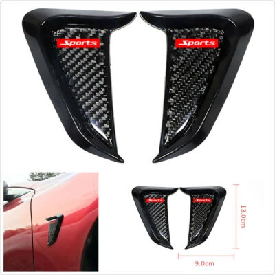 2Pcs Universal Carbon Fiber Car Side Fender Shark Air Vent Decor Wing Cover Trim Foto 1 de 4