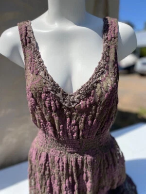 Vestido formal Free People sin mangas beige/rosa de encaje con escote de cuentas talla M Foto 1 de 4