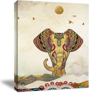 Canvas Wall Art Picture 24x16 Inch Colorful Elephant Animal Print Wall Décor - Picture 1 of 5