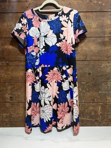 NEW ELIZA J Black Floral Fit & Flare Dress Size 12 - Picture 1 of 11