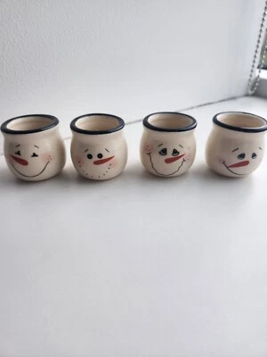 Набор из 4 мини-баночек со снеговиком свечи керамическая роспись рождественский праздник зима - Изображение 1 из 4