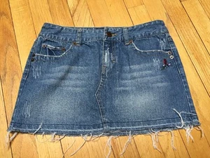 Aeropostale Cutoff-Style Denim Mini Skirt Size 1 or 2 Embroidered Distressed - Picture 1 of 4