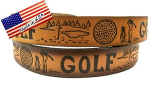 Belt Golf Enthusiast Embossed Brown Cowhide Leather Made in USA - Picture 1 of 2