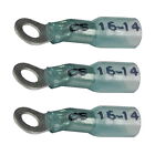 3 Pack Blue 16-14 AWG Heat Shrink #8 Ring Terminals for Boats