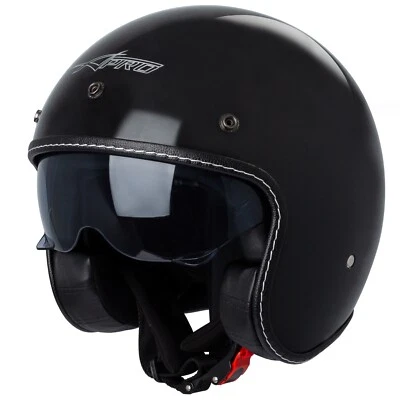 Motorradhelm Jet Helmet Cafe Racer ECE 22-06 Sonnenblende Scooter Schwarz - Bild 1 von 4