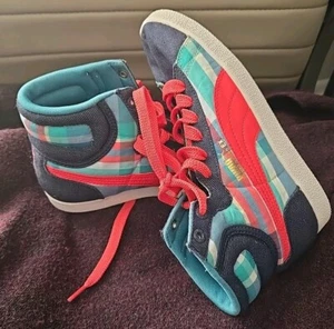 Puma First Round EX Denim Plaid Coral Woman's Size 8 - Picture 1 of 6