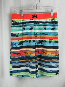 Boys XL 14-16 swim trunks board shorts drawstring elastic blue orange sharks - Picture 1 of 5