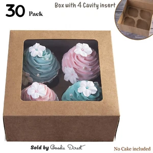 30 Stck. 6,3 Zoll x 6,3 Zoll Kraftpapier Cupcake Boxen Bäckerei Kuchen Box mit Einsatz 4 Hohlraum - Bild 1 von 9
