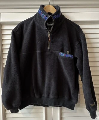 Маркер винтажный флис Aztec деталь кожи тянуть 1/4 куртка пуловер черный маленький - Изображение 1 из 4