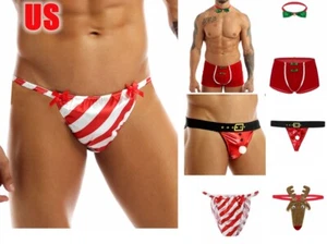 Sexy Herren Sexy Unterwäsche Boxershorts Weihnachten Weihnachtsmann T-Back Kostüm * - Bild 1 von 36