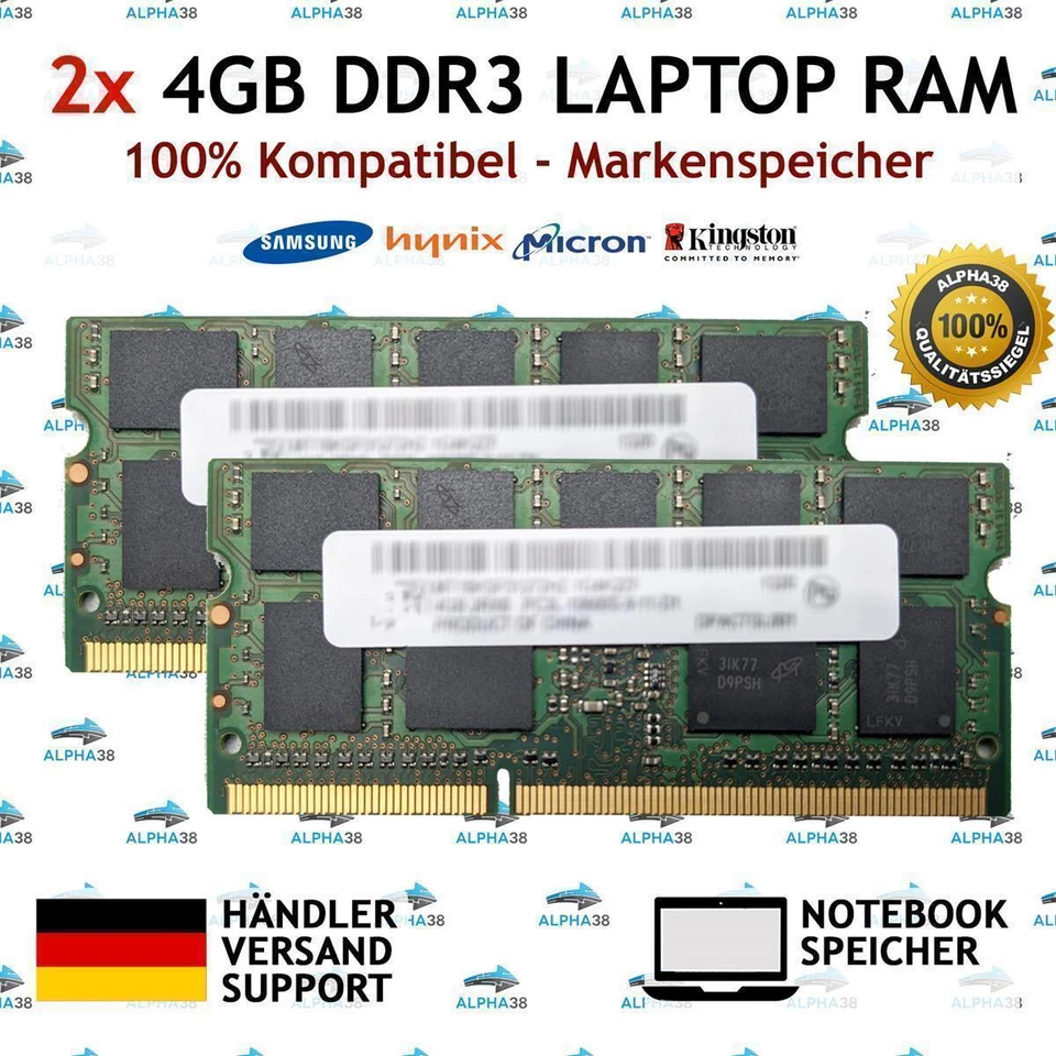 8 GB(2x 4 GB) Laptop RAM DDR3 1600 HP Compaq Probook 645 G1 650 G1 Storage - Image 1 of 1