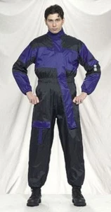 Motorcycle One Piece Rain Suit - Blue Biker Reflective Waterproof/Windproof Gear - Picture 1 of 6