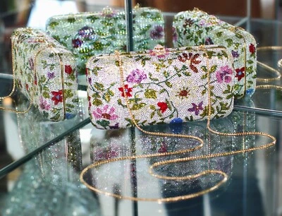 JUDITH LEIBER SWAROVSKI CRYSTAL SPRING FLORAL MINAUDIERE CLUTCH BAG TULIP BLOOMS - Image 1 of 4