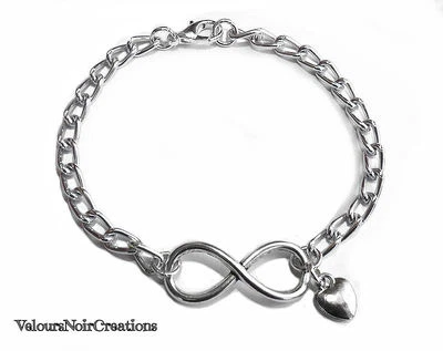 bracciale simbolo INFINITO uomo donna argento tibetano catena argentata cuore - Immagine 1 di 3
