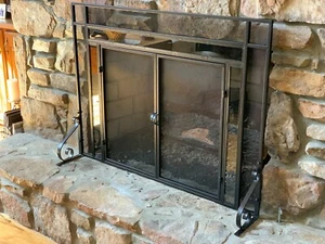 Decorative Fireplace Screen With Glass Accents-Black Finish (Medium) - Picture 1 of 6