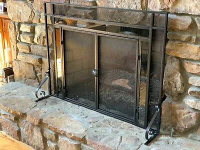 Decorative Fireplace Screen With Glass Accents-Black Finish (Medium) - Image 1 of 4