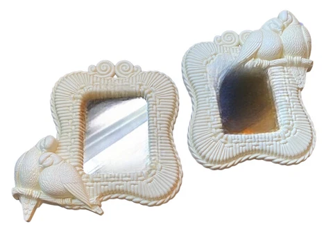 Vintage Homco Plastic Wall Mirrors with Birds Set of Two Wall Decor Beige Cover