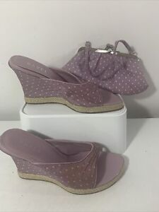 RAVEL Purple shoe and bag set. polka-dot wedge heels. size 5