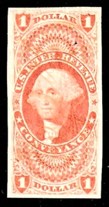 U.S. Revenue ~ Scott R66a - Imperforate ~ First Issue ~ $1 ~ CONVEYANCE ~ USED - Picture 1 of 1