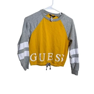 Guess Sweatshirt Girl's Large 14 Yellow Cropped Logo Pullover Crew Neck Top NWT - Picture 1 of 10